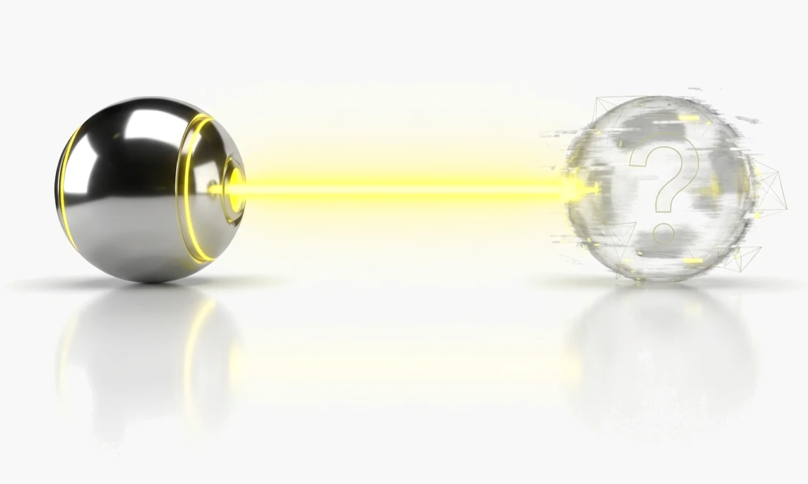 A beam of light reaching a blurred, uncertain sphere, illustrating the question of who is on the other end.
